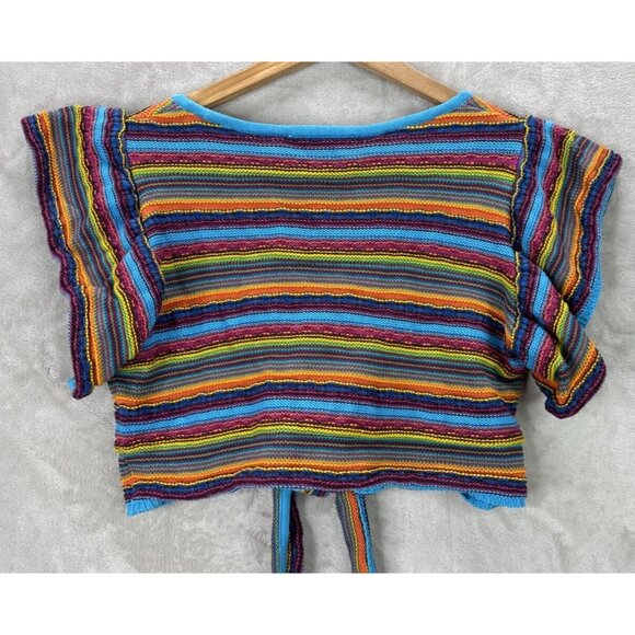 All Things Mochi Lana Wrap Top in Multi Rainbow Crop Sweater Knit Size XS - Picture 12 of 12